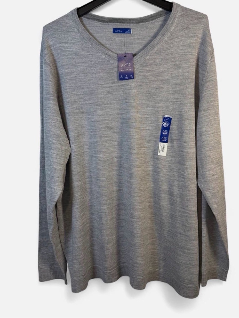 Apt. 9 Light Gray V-Neck Long Sleeve Shirt 4XL